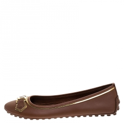 Pre Owned Louis Vuitton Brown Leather Oxford Ballet Flats Size 38.5