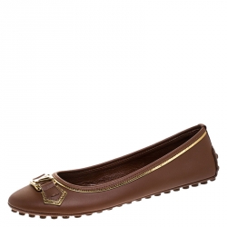 Pre Owned Louis Vuitton Brown Leather Oxford Ballet Flats Size 38.5