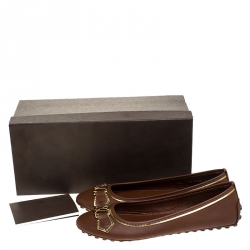 Pre Owned Louis Vuitton Brown Leather Oxford Ballet Flats Size 38.5