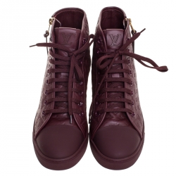 Pre Owned Louis Vuitton Burgundy Monogram Empreinte Leather Punchy High Top Sneakers Size 40.5