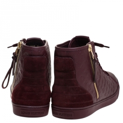 Pre Owned Louis Vuitton Burgundy Monogram Empreinte Leather Punchy High Top Sneakers Size 40.5