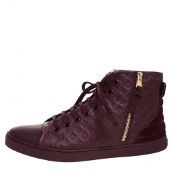 Pre Owned Louis Vuitton Burgundy Monogram Empreinte Leather Punchy High Top Sneakers Size 40.5