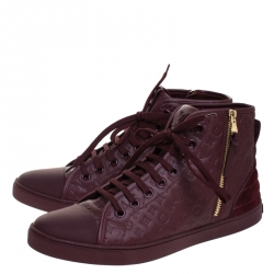 Pre Owned Louis Vuitton Burgundy Monogram Empreinte Leather Punchy High Top Sneakers Size 40.5