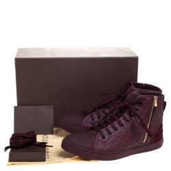 Pre Owned Louis Vuitton Burgundy Monogram Empreinte Leather Punchy High Top Sneakers Size 40.5