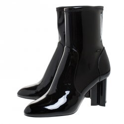 Pre Owned Louis Vuitton Black Patent Leather Silhouette Ankle Boots Size 39.5