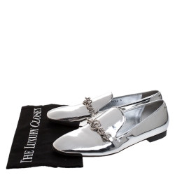 Pre Owned Louis Vuitton Metallic Silver Foil Leather Chain Detail Smoking Slippers Size 37