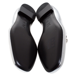 Pre Owned Louis Vuitton Metallic Silver Foil Leather Chain Detail Smoking Slippers Size 37