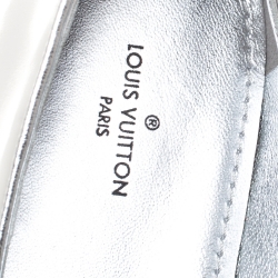 Pre Owned Louis Vuitton Metallic Silver Foil Leather Chain Detail Smoking Slippers Size 37