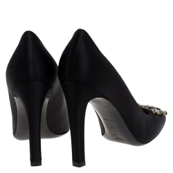 Pre Owned حذاء كعب عالي لوي فيتون مزخرف كريستال مقدمة مربعة ساتان أسود مقاس 38.5