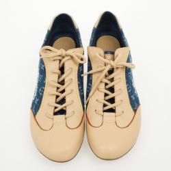 Pre Owned Louis Vuitton Denim Monogram & Leather Sneakers Size 40