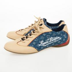 Pre Owned Louis Vuitton Denim Monogram & Leather Sneakers Size 40