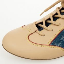 Pre Owned Louis Vuitton Denim Monogram & Leather Sneakers Size 40