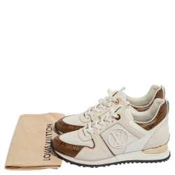 Pre Owned Louis Vuitton White Leather And Mesh Monogram Reverse Run Away Sneakers Size 37