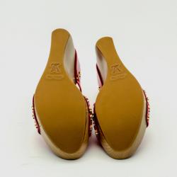 Pre Owned Louis Vuitton Pink Patent Pomegranate Wedge Sandals Size 38
