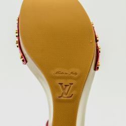 Pre Owned Louis Vuitton Pink Patent Pomegranate Wedge Sandals Size 38