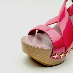 Pre Owned Louis Vuitton Pink Patent Pomegranate Wedge Sandals Size 38