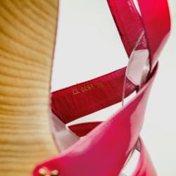 Pre Owned Louis Vuitton Pink Patent Pomegranate Wedge Sandals Size 38