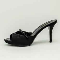 Pre Owned Louis Vuitton Satin Embellished Mules Size 39