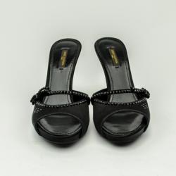 Pre Owned Louis Vuitton Satin Embellished Mules Size 39
