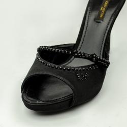 Pre Owned Louis Vuitton Satin Embellished Mules Size 39