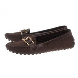 مملوكة مسبقًا حذاء فلات لوي فيتون أوكسفورد جلد سويدي بني مقاس 39