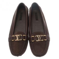 مملوكة مسبقًا حذاء فلات لوي فيتون أوكسفورد جلد سويدي بني مقاس 39