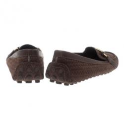 مملوكة مسبقًا حذاء فلات لوي فيتون أوكسفورد جلد سويدي بني مقاس 39