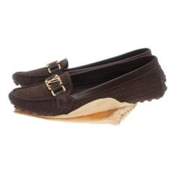 مملوكة مسبقًا حذاء فلات لوي فيتون أوكسفورد جلد سويدي بني مقاس 39