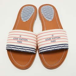 Pre Owned Louis Vuitton Multicolor Canvas LV Escale Time Out Slide Flats Size 39.5 
