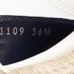 Pre Owned Louis Vuitton White Leather Wedge Espadrille Ankle Strap Sandals Size 36.5