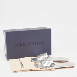 Louis Vuitton Silver Leather Revival Flat Slides Size 38