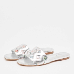 Louis Vuitton Silver Leather Revival Flat Slides Size 38