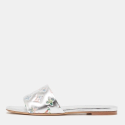 Louis Vuitton Silver Leather Revival Flat Slides Size 38