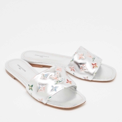 Louis Vuitton Silver Leather Revival Flat Slides Size 38