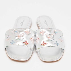 Louis Vuitton Silver Leather Revival Flat Slides Size 38