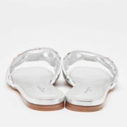 Louis Vuitton Silver Leather Revival Flat Slides Size 38