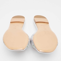 Louis Vuitton Silver Leather Revival Flat Slides Size 38