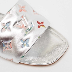 Louis Vuitton Silver Leather Revival Flat Slides Size 38