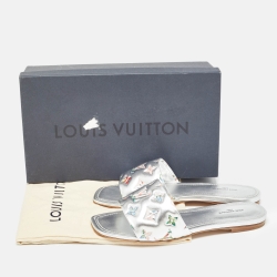 Pre Owned Louis Vuitton Silver Leather Revival Flat Slides Size 38