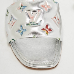 Pre Owned Louis Vuitton Silver Leather Revival Flat Slides Size 38