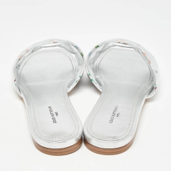 Pre Owned Louis Vuitton Silver Leather Revival Flat Slides Size 38
