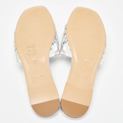 Pre Owned Louis Vuitton Silver Leather Revival Flat Slides Size 38