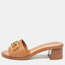 مملوكة مسبقًا Louis Vuitton Brown Leather Lock It Slide Sandals Size 37
