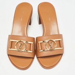 مملوكة مسبقًا Louis Vuitton Brown Leather Lock It Slide Sandals Size 37