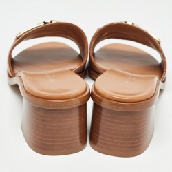 مملوكة مسبقًا Louis Vuitton Brown Leather Lock It Slide Sandals Size 37