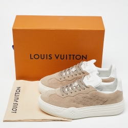 Pre Owned Louis Vuitton Beige Monogram Suede LV Groovy Platform Sneakers Size 39