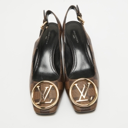 Pre Owned Louis Vuitton Brown Damier Canvas Madeleine Slingback Pumps Size 37.5
