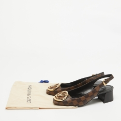 Pre Owned Louis Vuitton Brown Damier Canvas Madeleine Slingback Pumps Size 37.5