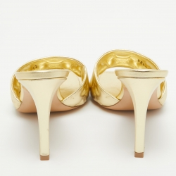 Louis Vuitton Gold Monogram Embossed Leather Revival Slide Sandals Size 37