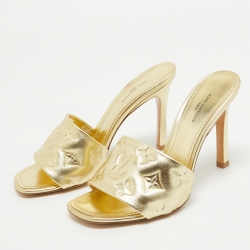 Louis Vuitton Gold Monogram Embossed Leather Revival Slide Sandals Size 37